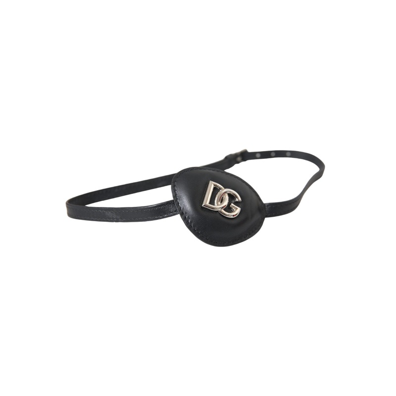 Dolce & Gabbana Black Calfskin Leather Metal DG Logo Eye Patch