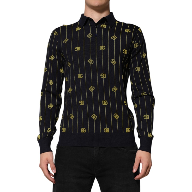 Dolce & Gabbana Black Logo Jacquard Knitted Polo Shirt T-shirt