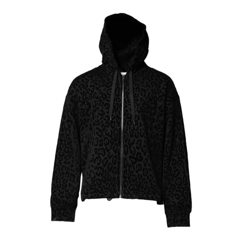 Dolce & Gabbana Black Leopard Full Zip Hooded Sweatshirt Sweater