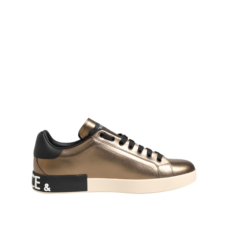 Dolce & Gabbana Gold Portofino Leather Low Top Sneakers Shoes