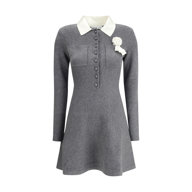 Self-Portrait Mini knit Dress with crochet floral collar