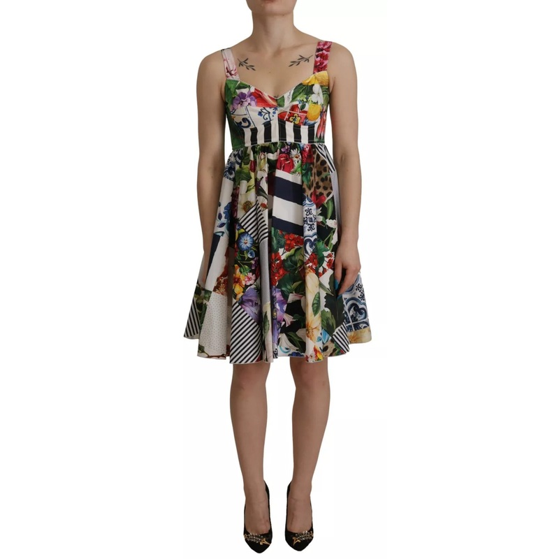 Dolce & Gabbana Multicolor Poplin Floral Mini Flared Dress