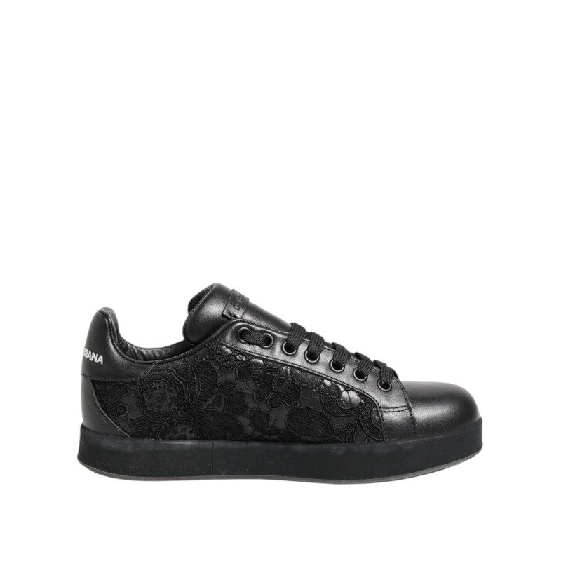 Dolce & Gabbana Black Floral Lace Low Top Sneakers Shoes