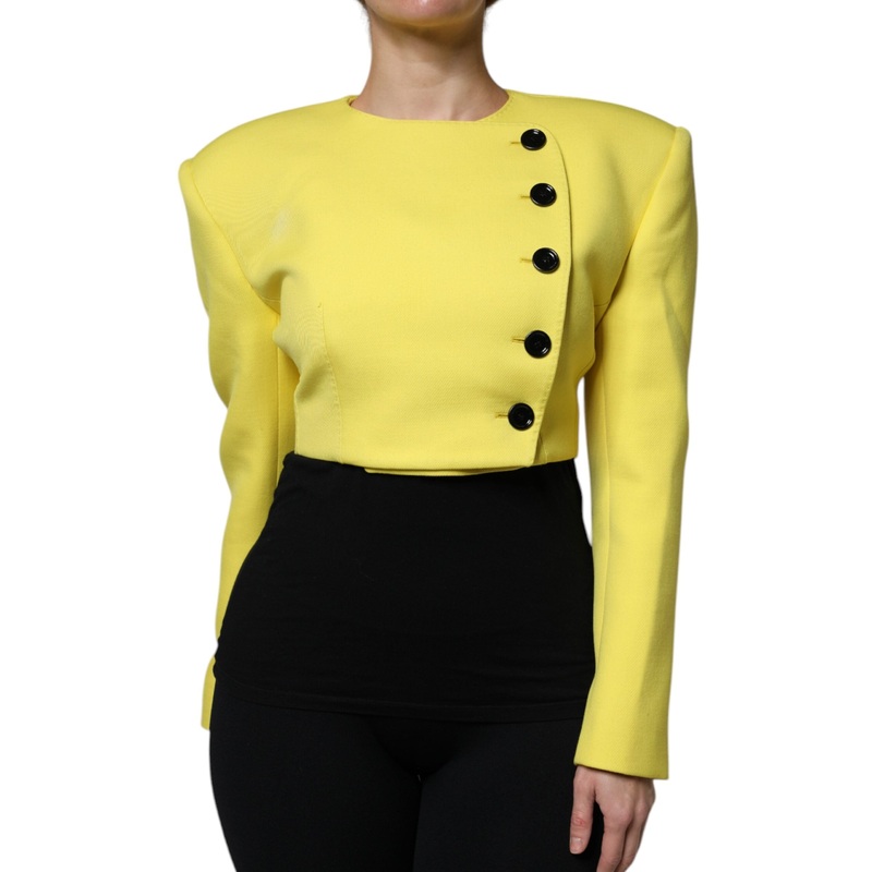 Dolce & Gabbana Lemon Yellow Wool Long Sleeves Cropped Coat Jacket