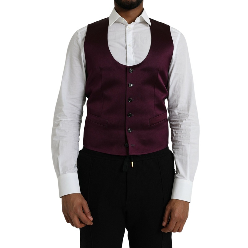 Dolce & Gabbana Maroon Satin Silk Waistcoat Dress Formal Vest