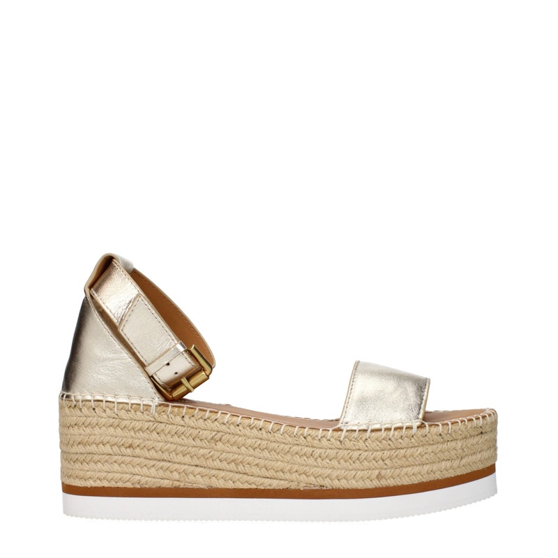 See By Chlo Gold Leather Wedges Sandals