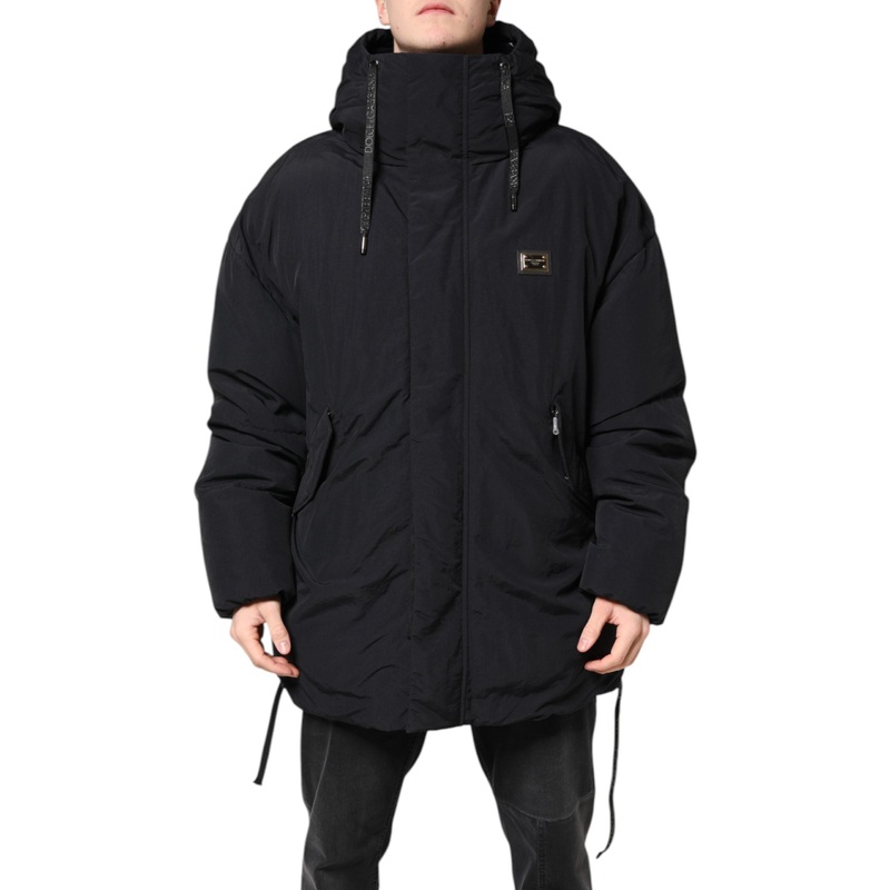 Dolce & Gabbana Black Nylon Full Zip Hooded Parka Jacket