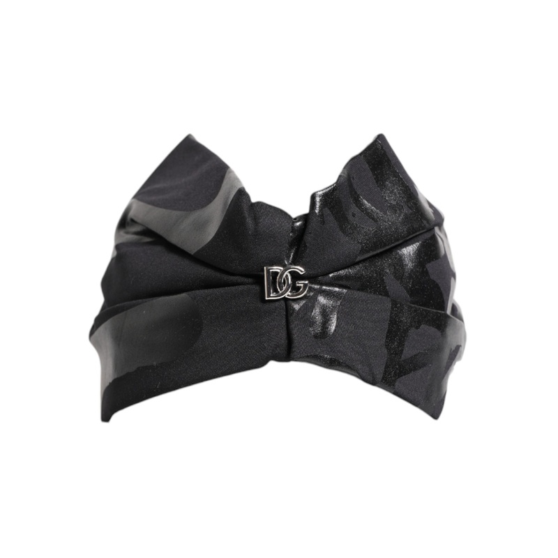 Dolce & Gabbana Black Nylon Stretch DG Logo Head Band Hat