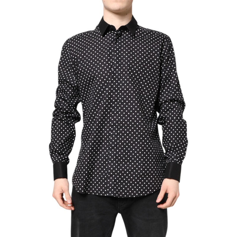 Dolce & Gabbana Black Polka Dot Cotton Formal Dress Shirt