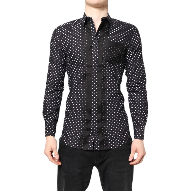 Dolce & Gabbana Black Polka Dot Long Sleeves Gold Formal Shirt