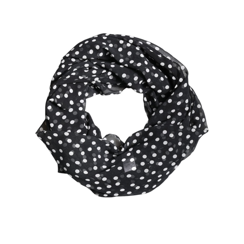 Dolce & Gabbana Black Polka Dots Polyester Wrap Shawl Scarf