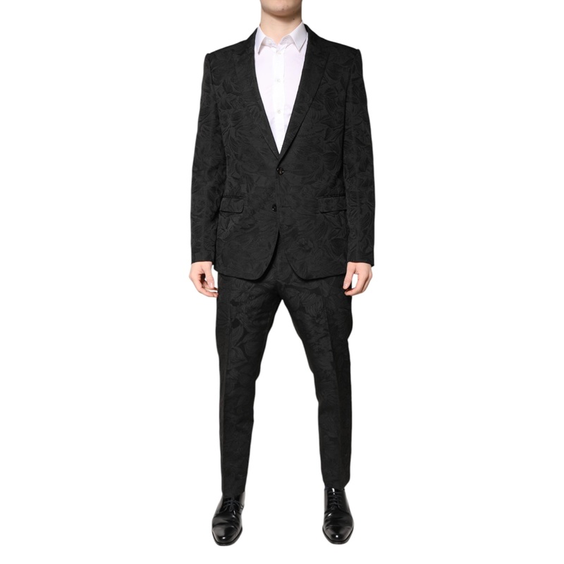 Dolce & Gabbana Black Polyester Floral Jacquard 2 Piece Suit