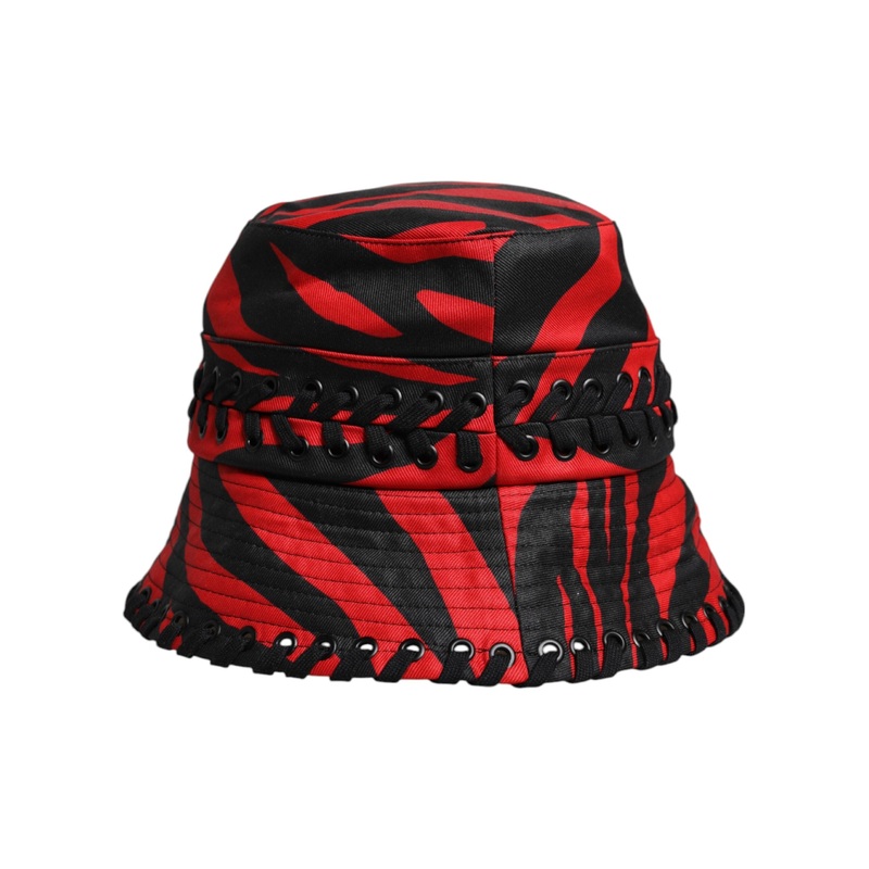 Dolce & Gabbana Black Red Stripe Polyester Wide Brim Bucket Hat