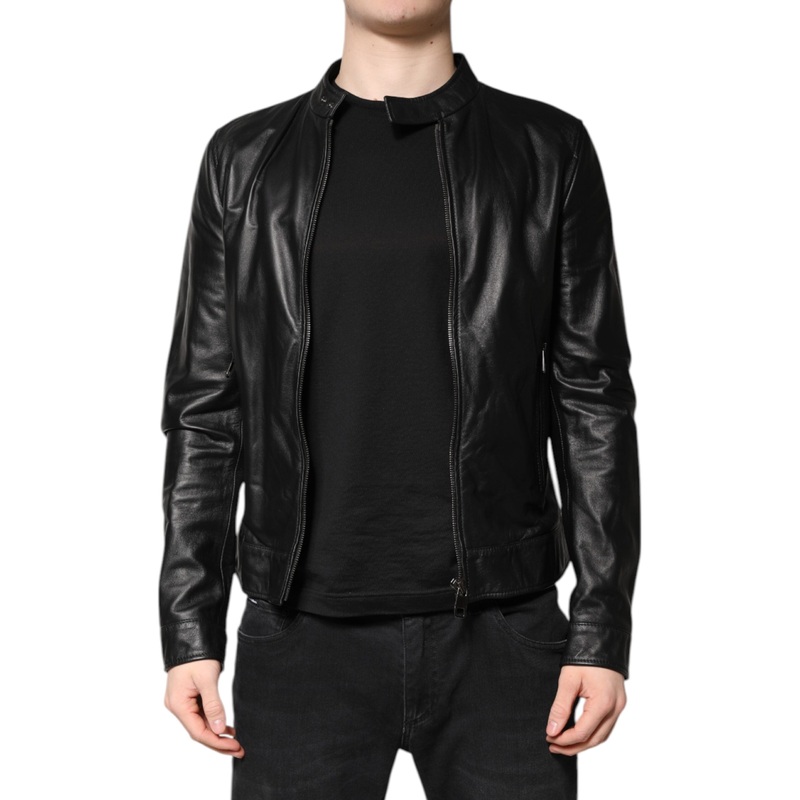 Dolce & Gabbana Black Sheep Leather Biker Full Zip Jacket