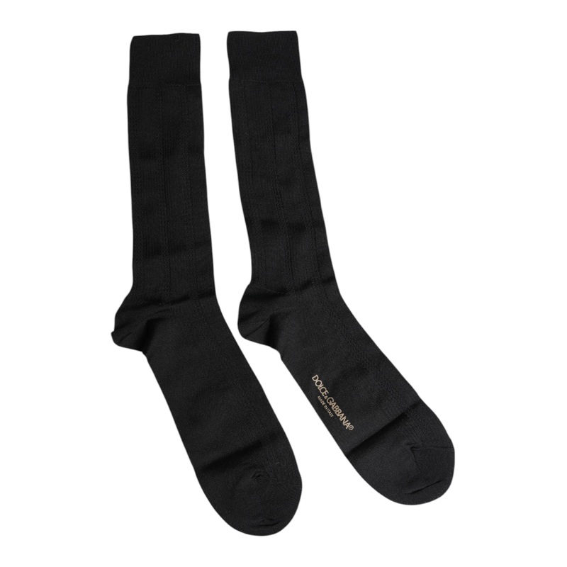 Dolce & Gabbana Black Stretch Logo Mid Calf Men Socks