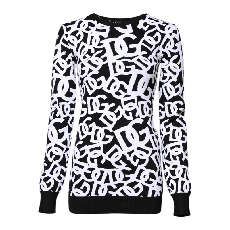 Dolce & Gabbana Black White Logo Print Women Pullover Sweater
