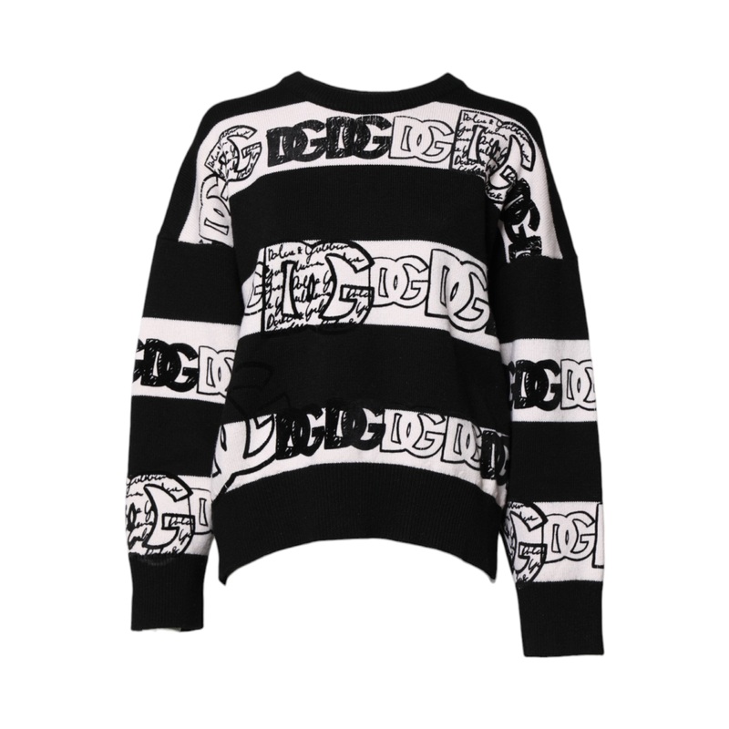Dolce & Gabbana Black White Logo Print Wool Pullover Sweater