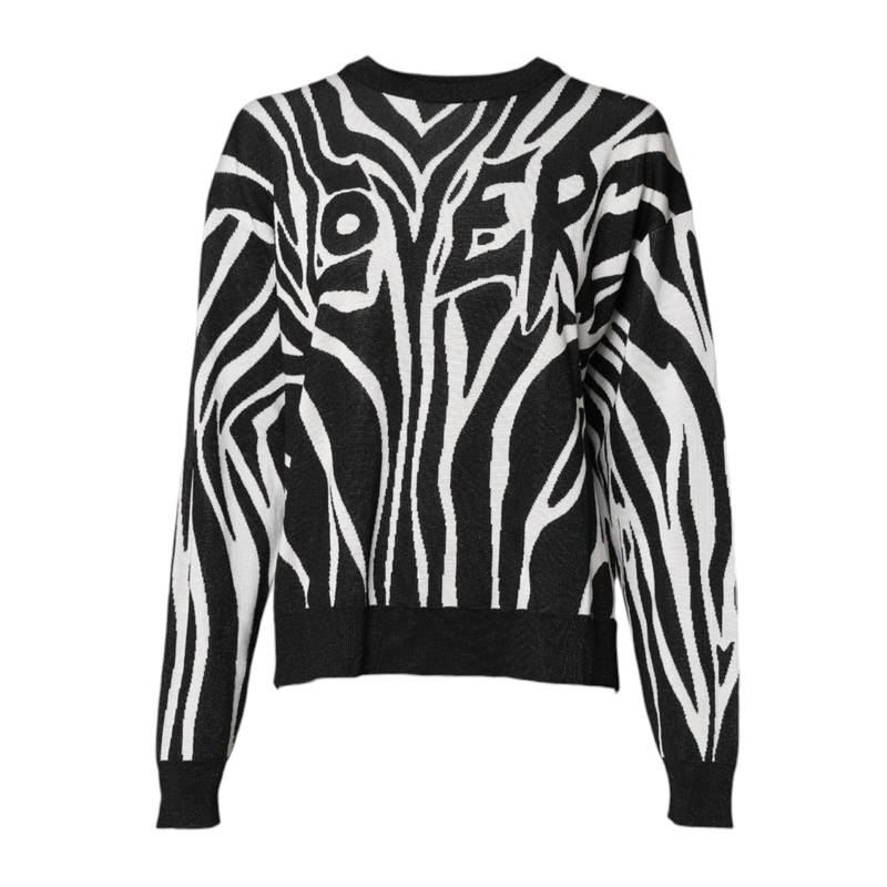 Dolce & Gabbana Black White Print Women Pullover Sweater