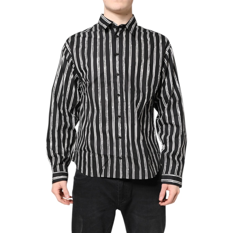 Dolce & Gabbana Black White Striped Cotton Dress Shirt