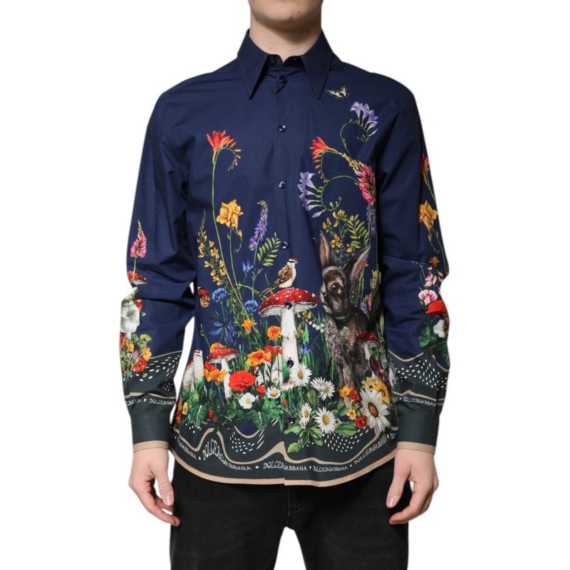 Dolce & Gabbana Blue Rabbit Print Long Sleeve Shirt