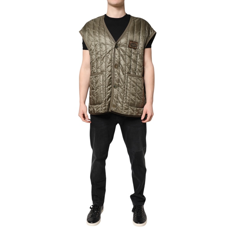 Dolce & Gabbana Brown Logo Plaque Quilted Vest Jacket