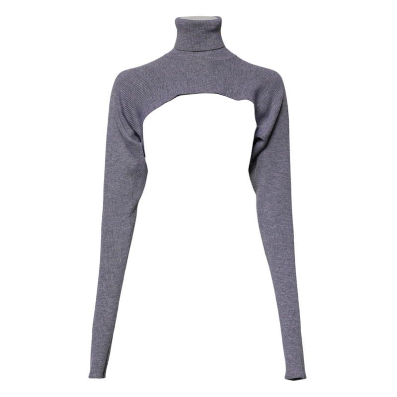 Dolce & Gabbana Gray Wool Knit Turtleneck Cropped Top Sweater
