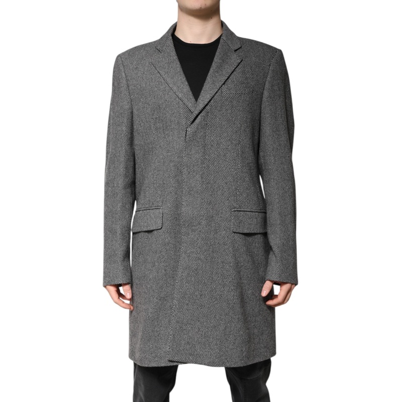 Dolce & Gabbana Gray Wool Single Breasted Trench Coat Jacket