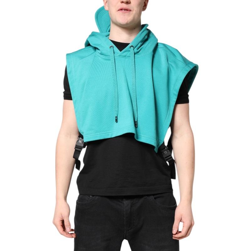 Dolce & Gabbana Green Cotton Hooded Men Sportswear Vest Sweater