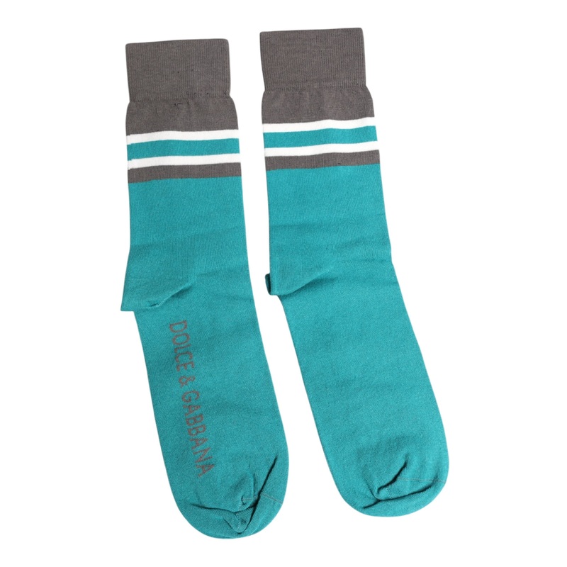 Dolce & Gabbana Green Gray Stretch DG Logo Mid Calf Socks
