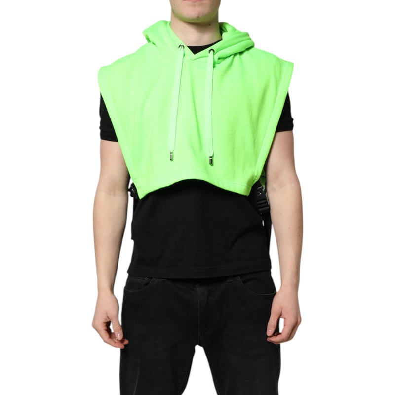Dolce & Gabbana Green Polyester Hooded Sportswear Vest Sweater