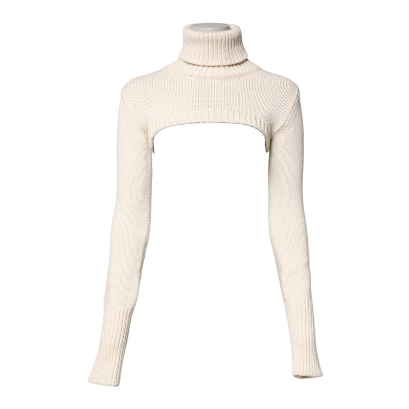 Dolce & Gabbana Ivory Cashmere Turtleneck Cropped Top Sweater