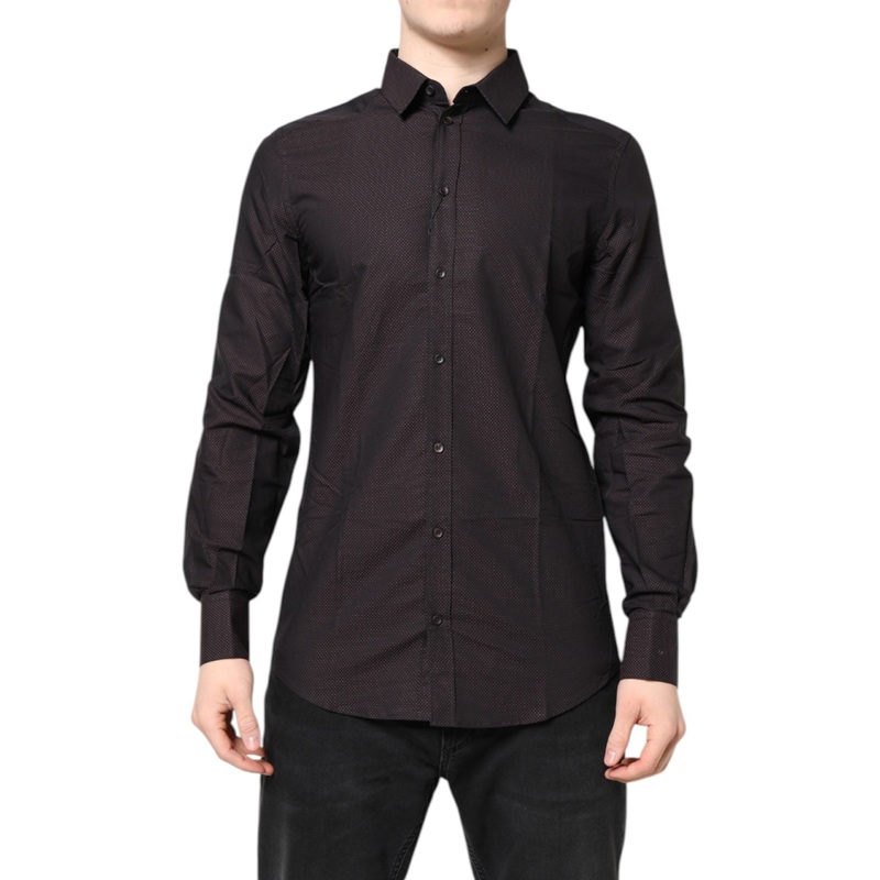 Dolce & Gabbana Maroon Jacquard Cotton GOLD Men Dress Shirt