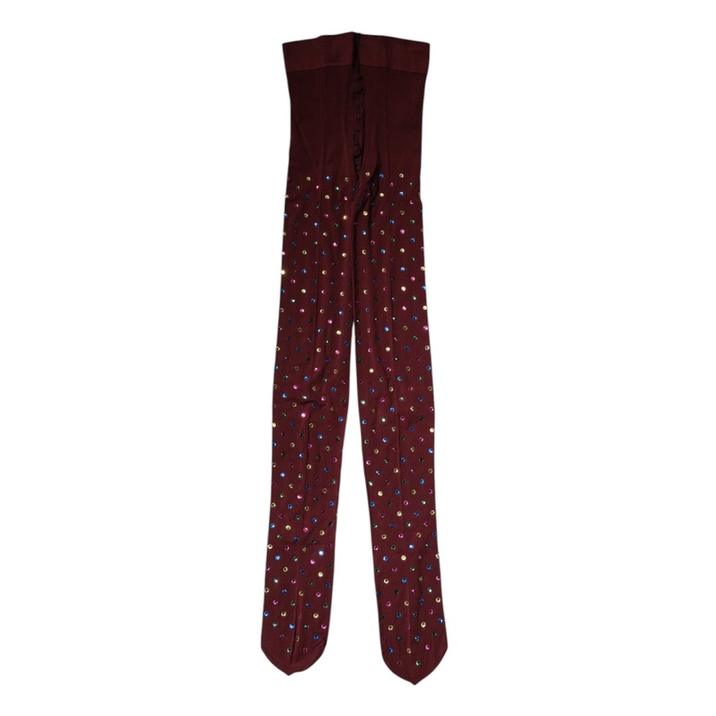 Dolce & Gabbana Maroon Nylon Crystal Embellished Pantyhose Tights