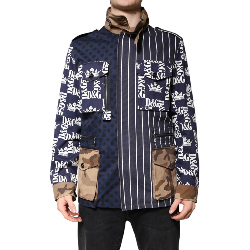 Dolce & Gabbana Multicolor Cotton Logo Patchwork Coat Jacket