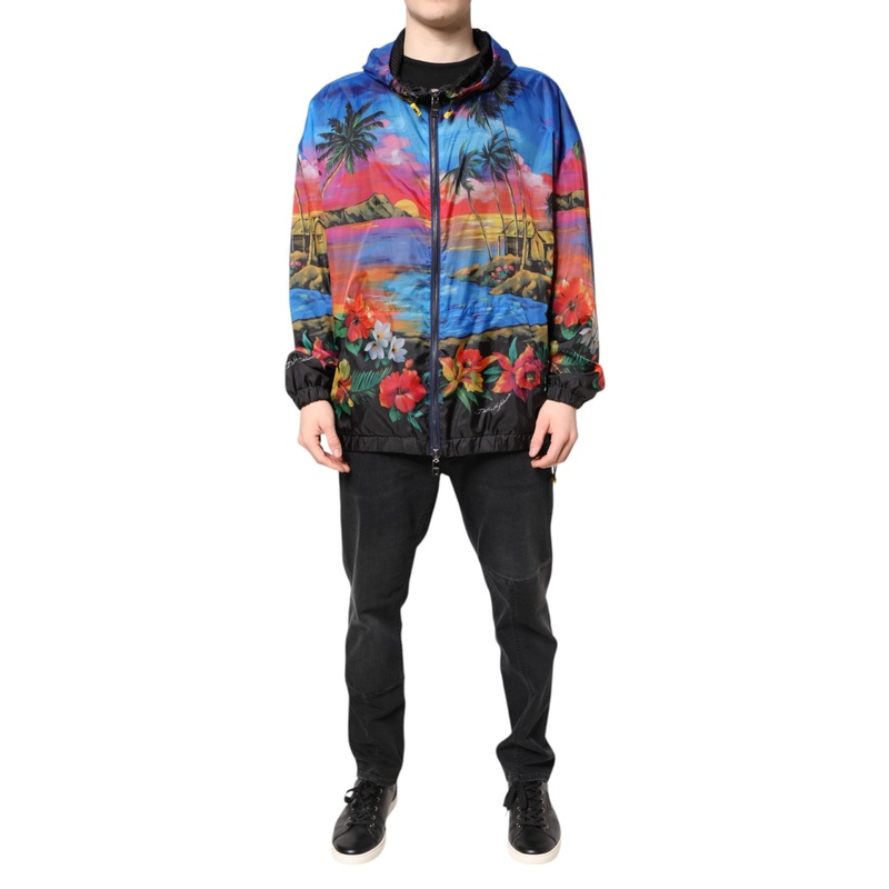 Dolce & Gabbana Multicolor Print Hooded Windbreaker Jacket