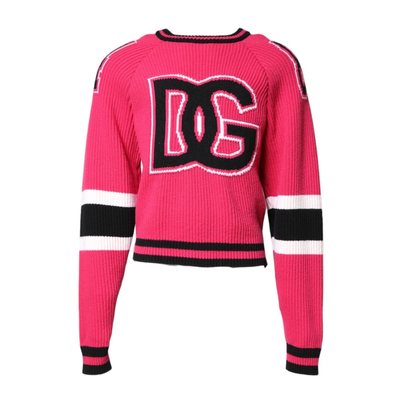 Dolce & Gabbana Pink Cotton Logo Print Knit Pullover Sweater