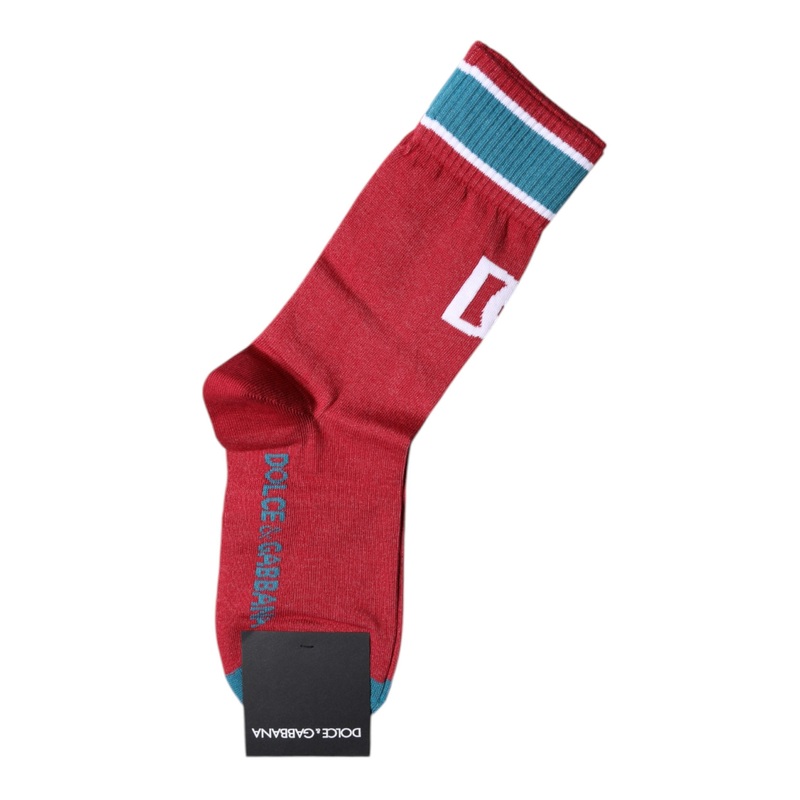 Dolce & Gabbana Red Cotton DG Logo Print Mid Calf Socks