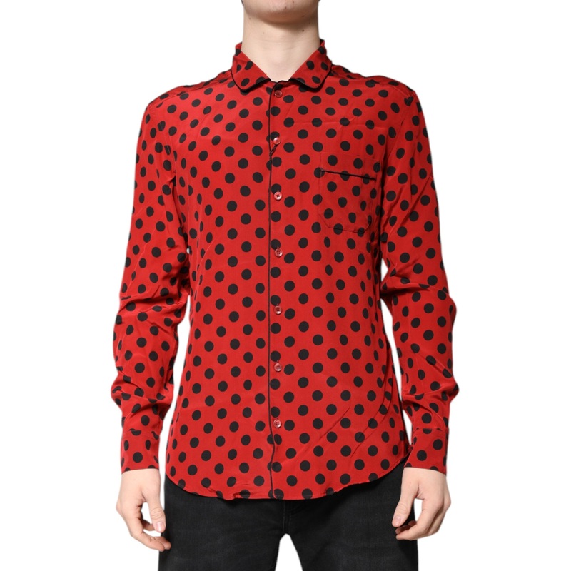 Dolce & Gabbana Red Polka Dot Silk Long Sleeve Shirt