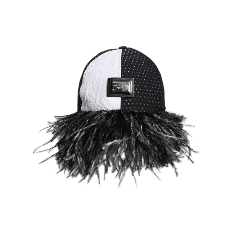 Dolce & Gabbana White Black Polka Dot Feathers Baseball Cap