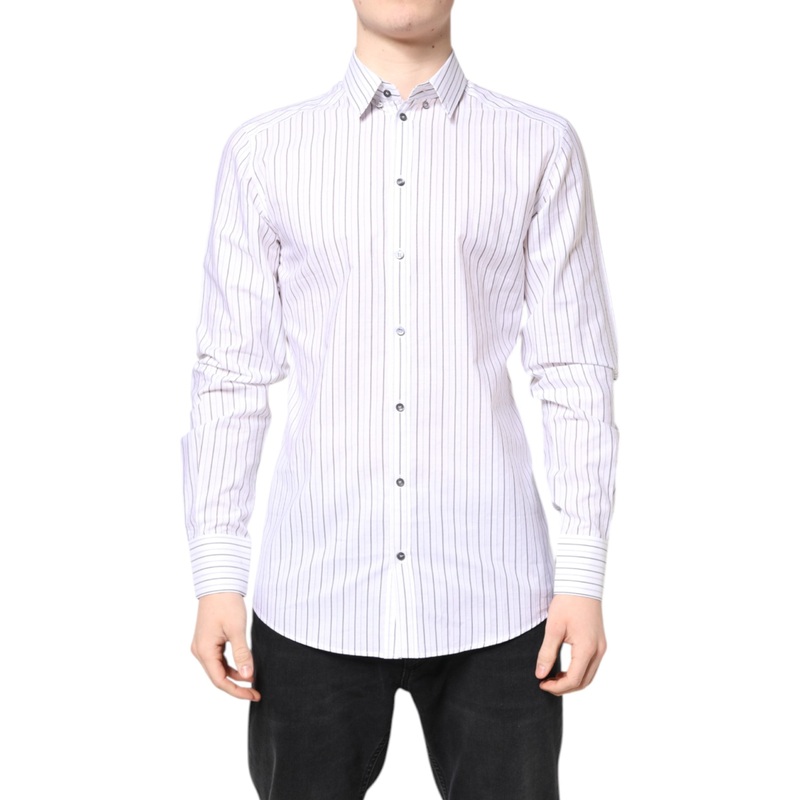 Dolce & Gabbana White Stripes Cotton GOLD Formal Dress Shirt