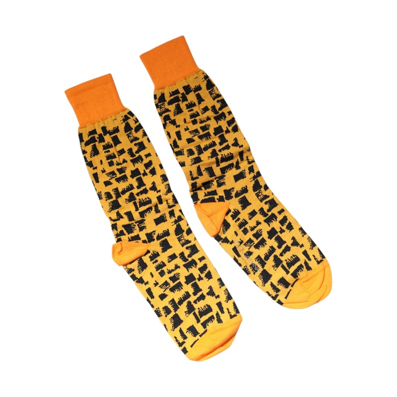 Dolce & Gabbana Yellow Black Print Mid Calf Men Socks