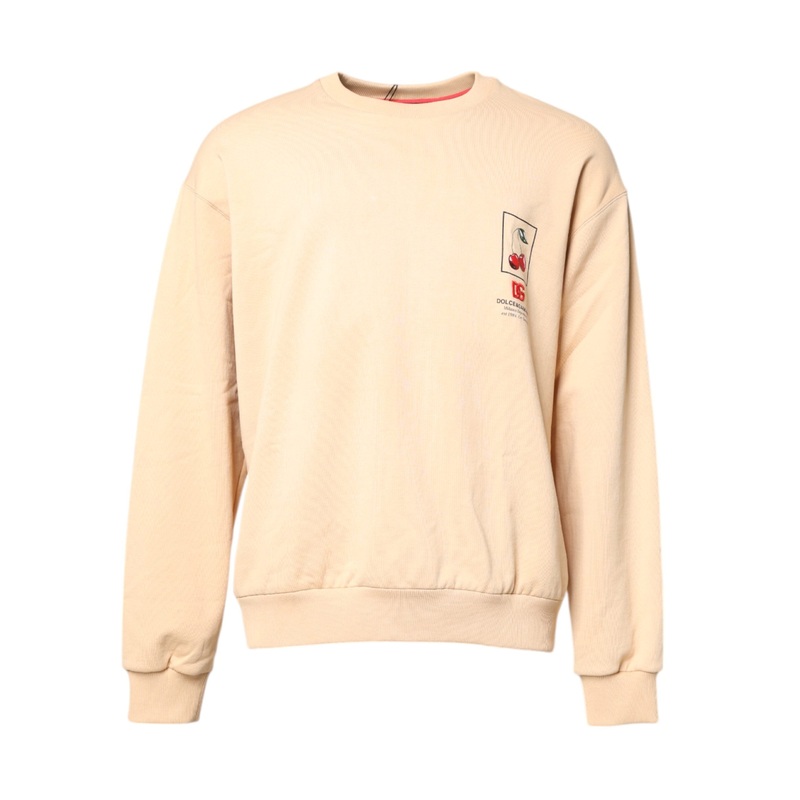 Dolce & Gabbana Beige Cherry Print Crew Neck Pullover Sweater