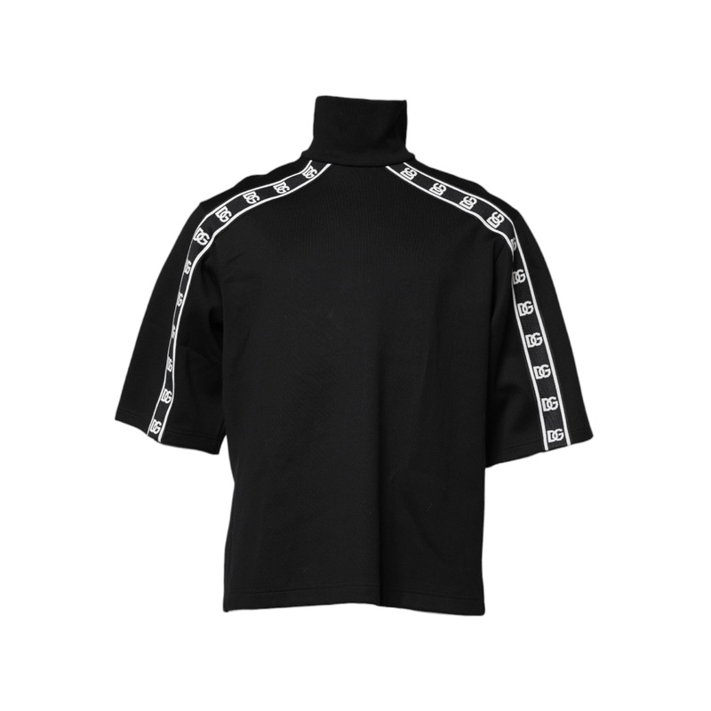 Dolce & Gabbana Black Cotton DG Print Turtleneck T-shirt