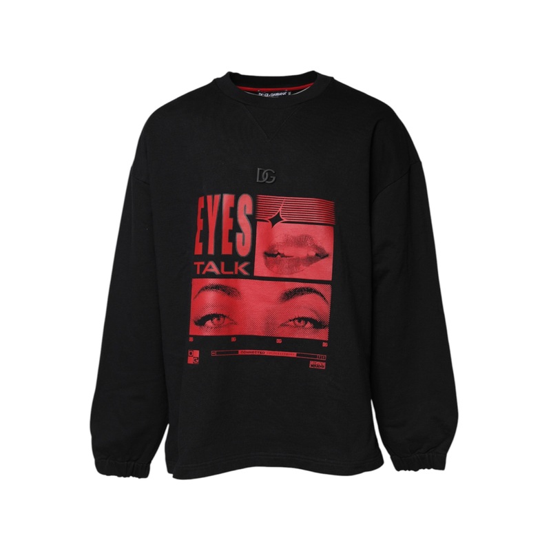 Dolce & Gabbana Black Cotton Graphic Print Pullover Sweater