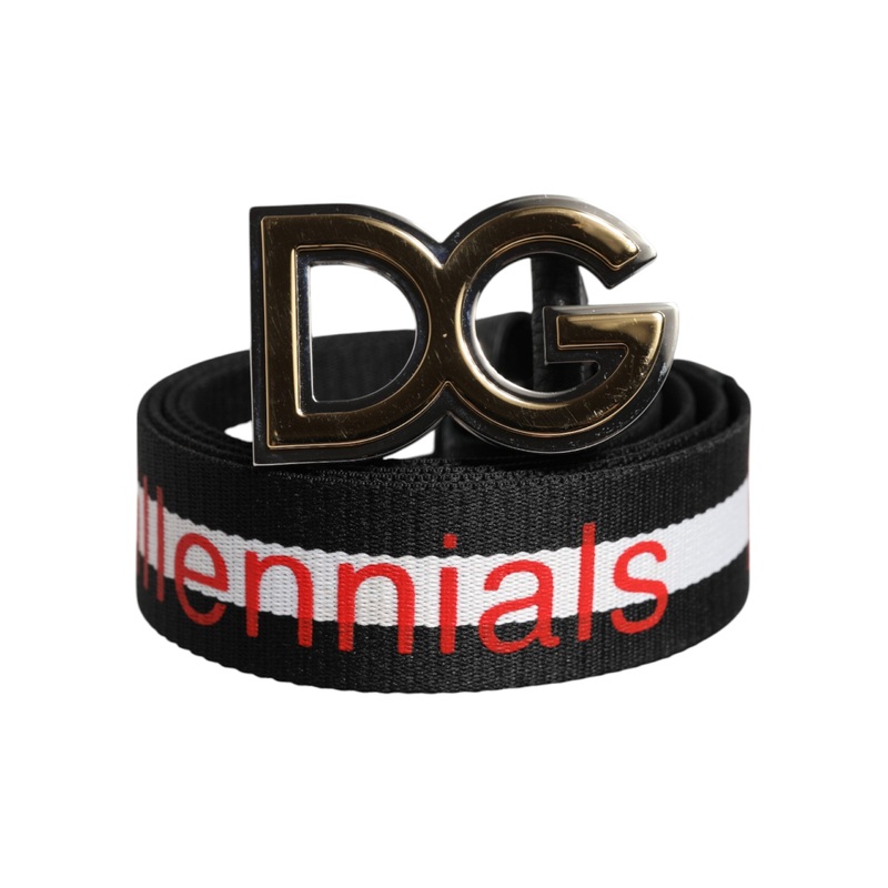 Dolce & Gabbana Black Cotton Logo Print DG Buckle Belt