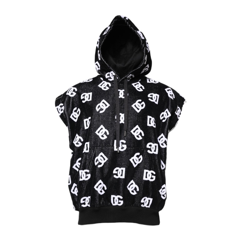 Dolce & Gabbana Black DG Cotton Hooded Sleeveless Sweater