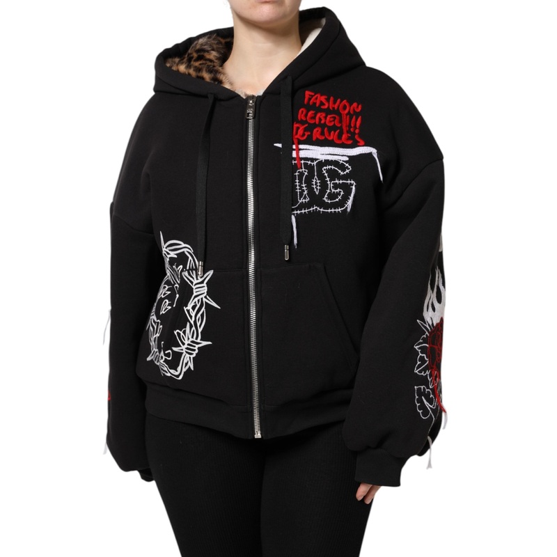Dolce & Gabbana Black Embroidered Full Zip Hooded Jacket