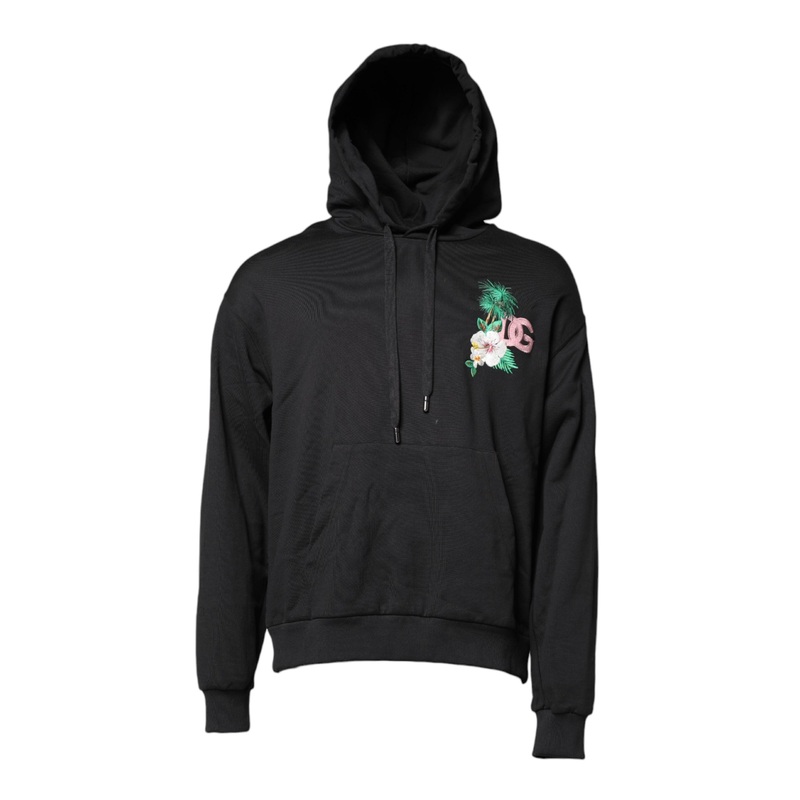 Dolce & Gabbana Black Embroidery Hooded Sweatshirt Sweater