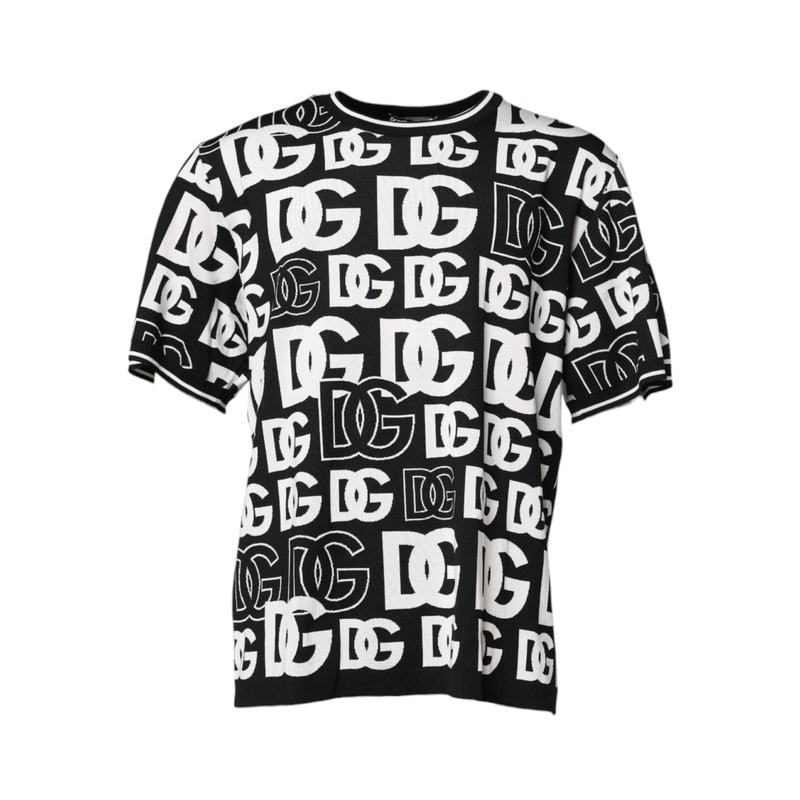 Dolce & Gabbana Black White Silk Knit DG Print T-shirt