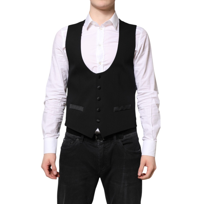 Dolce & Gabbana Black Wool Waistcoat Dress Formal Vest